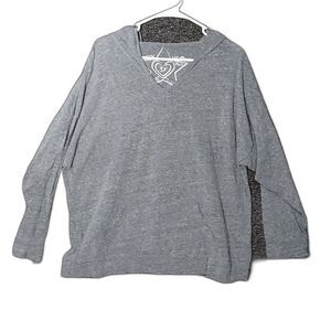 Derek Heart Gray Hooded V-Neck Long Sleeve Shirt Size Front Pocket 3X T-Shirt
